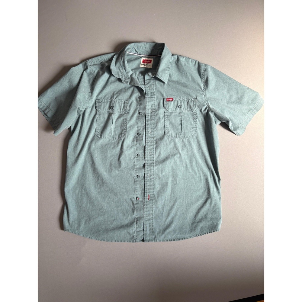 Wrangler Button Up Shirt Men L Green Long Sleeve Work Western Casual